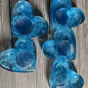 Blue Heart-Shaped Resin tea light candle holders